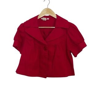 80s 90s Red Crop Short Sleeve Jacket, Small